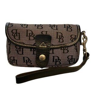 Dooney Bourke Logo Canvas Leather Trim Wristlet